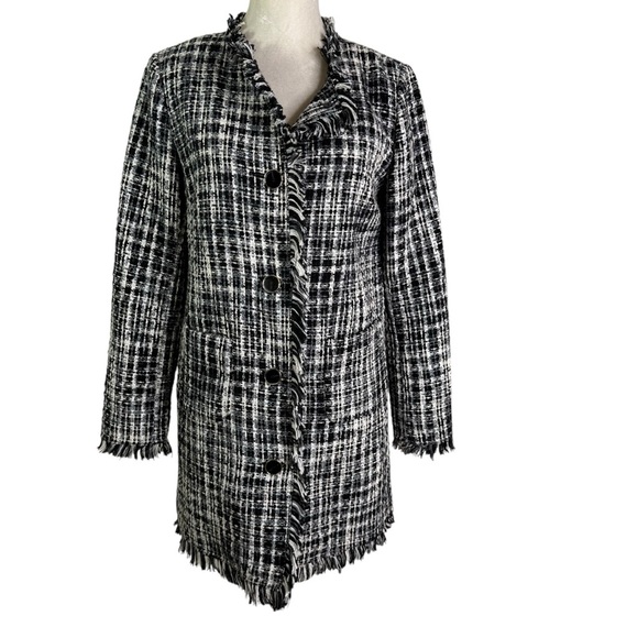 Kate spade Tweed Coat with Fringe Detail Black and White Size 2 - Picture 11 of 12